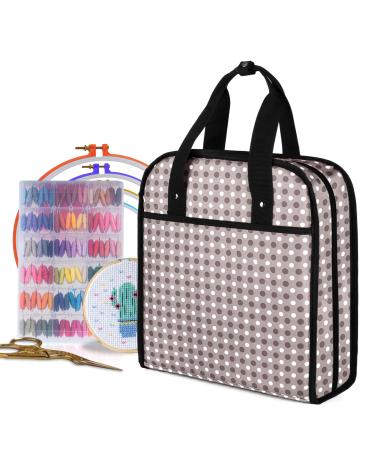 YARWO Embroidery Bag  Embroidery Projects Storage with Multiple Pockets for Embroidery Hoops (Up to 12)  Embroidery Floss and Supplies  Gray Dots (Bag Only  Patented Design)
