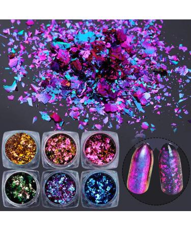 KUKA Dark Chameleon Nail Flakes Set - Iridescent Glitter Chrome Powder for Mirror Mermaid Effect - 6 Jars - Buy Online on SooperMarket.com