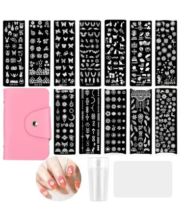 NATUCE nail stamp set with 12PCs nail stamp stencil set nail stamping plates nail stamping slon set 1 silicone stamp 1PCs scrap and 1PCs storage bag