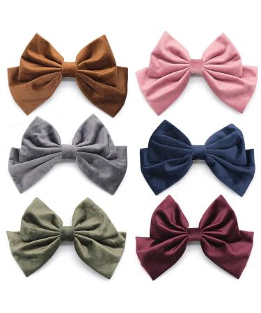 Large Velvet Hair Bow 6 Pieces Girls Hair Clips Velvet Bows Hair Clip Stylish Hair Bows Clips for Thick Hair Women Hair Styling Accessories