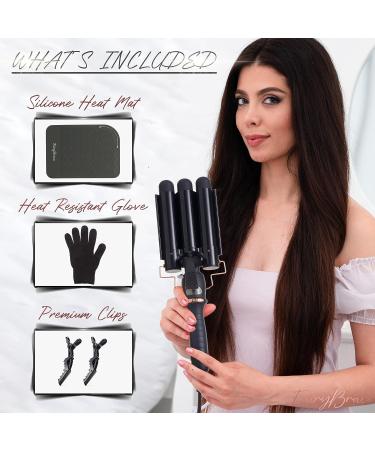 Large 3 Barrel Curling Iron for Beach Waves - Glam Waver, Ceramic Tourmaline, Adjustable Temperature - Buy Online on SooperMarket.com