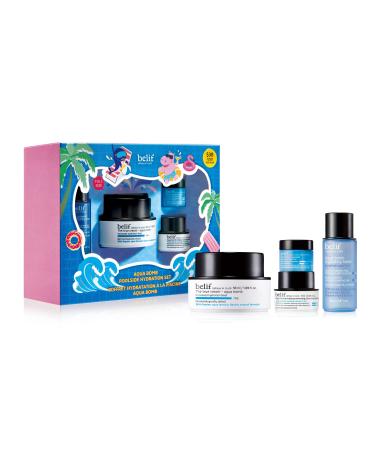 belif Aqua Bomb Poolside Hydration Set | 26 Hours of Hydrating Antioxidant Skincare | Soothing & Hydrating Herbs  Antioxidant | Includes Aqua Bomb  Cleansing Balm  Toner & Eye Bomb