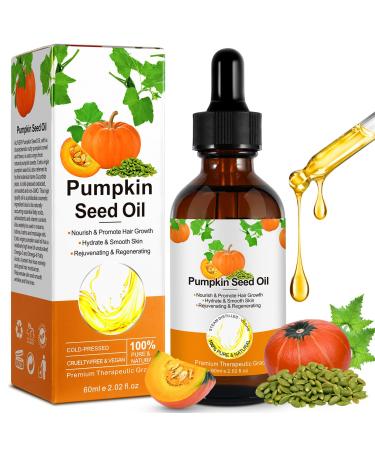 Pumpkin Seed Oil Organic Pumpkin Oil for Hair Growth Pure Cold Pressed Hair Oil Nourish Dry Damaged Hair and Hydrate Skin Pumpkin Essential Oil for Face Skincare Hair Loss Treatment 60mL