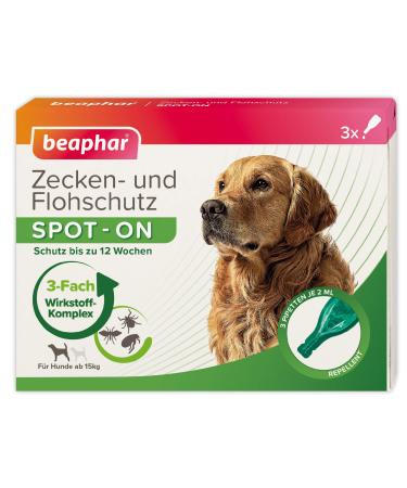Beaphar - Tick and flea protection Spot -on for dogs over 15kg - repellent for fleas ticks and mosquitoes - immediate effect - protects up to 12 weeks - 3 pipets each 2ml over 15 kg