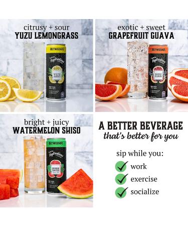 Betweener Sparkling Water & Energy Drink: Healthy Seltzer with L-Theanine, Vitamins, Electrolytes, Real Juice - Variety Pack (12 Pack) - Buy Online on SooperMarket.com