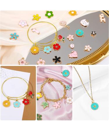 MARFOREVER 120 Pcs Spring Floral Enamel Flower Charms for Jewelry Making - Assorted Gold Charm Pendants for DIY Necklace, Bracelet, Earrings - Gifts for Mom - Buy Online on SooperMarket.com
