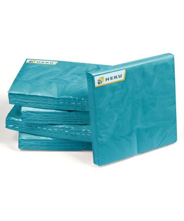 HEKU 100 Single-Colored Turquoise Napkins - 3-Layer 33x33cm | Stylish & Highly Absorbent 5-Pack for Events & Gastronomy - Buy Online on SooperMarket.com