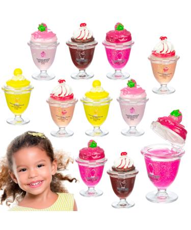 Expressions 10pc Ice Cream Sundae Flavored Lip Gloss Collection - Peace Love Design Kids Makeup Lip Gloss Set Novelty Glittery Lip Gloss Ice Cream Dessert Lip Gloss Pack
