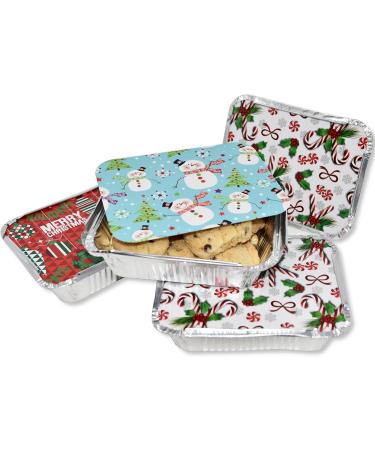 36 Count Christmas Tin Foil Containers with Lid Covers - Holiday Designs for Cookies & Treats - Disposable Food Storage Pans for Parties - Buy Online on SooperMarket.com