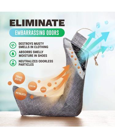 AirClear Bamboo Charcoal Shoe Deodorizer Bags - 4 Pack 3.5oz/100g | Natural Fresh Air Purifier for Shoes, Bags & Clothes | Eliminate Odors & Harmful Particles | Grey Color - Buy Online on SooperMarket.com