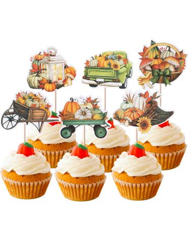 Rsstarxi 36 Pack Pumpkin Thanksgiving Cupcake Toppers Pumpkin Maple Fall Harvest Themed Cupcake Picks Decorations for Thanksgiving Fall Themed Turkey Autumn Party Cake Decorations Style 10 Orange