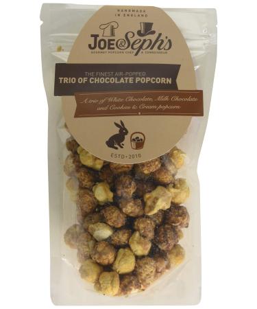 Joe & Seph's Trio of Chocolate Popcorn Pouch (1x80g) gourmet popcorn air-popped popcorn chocolate snack sweet popcorn movie night snacks popcorn for a party 80 g (Pack of 1)