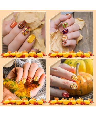 384 Pcs Fall Thanksgiving Press On Nails - Autumn Floral Pattern - Short Coffin Shape - Full Cover Fake Nails for Women - Buy Online on SooperMarket.com