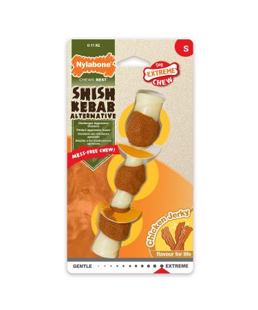 Nylabone Extreme Tough Dog Chew Toy Shish Kebab Chicken Jerky Flavour Mess-Free Small for Dogs up to 11 Kg S