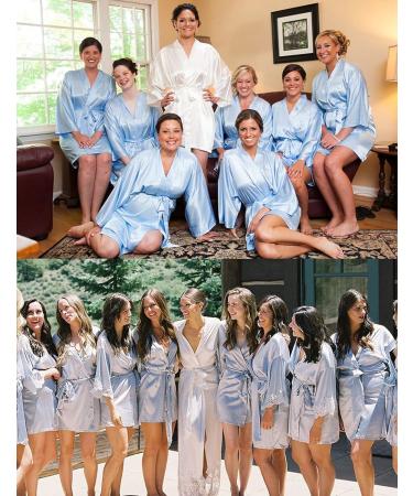 Women's Satin Silk Bathrobe - Oblique V-Neck Kimono Robe in Sky Blue | BESDEL - Buy Online on SooperMarket.com
