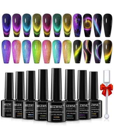 MIZHSE 8 Colors 9D Cat Eye Gel Nail Polish - Magnetic Gel Polish Kit | Galaxy Chameleon Effect for Stunning Nail Art | Soak Off Manicure & Perfect Gift for Ladies - Buy Online on SooperMarket.com