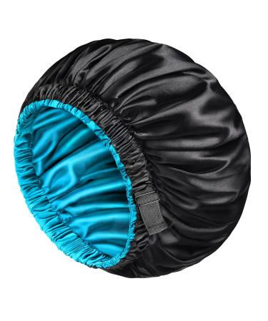 Mikimini satin hood 2-pack for men and women turnable double-layer sleep-silk hood for curly hair braids with a non-slip widened rubber band super-large soft (XL black/blue) XL (2-pack) Black blue