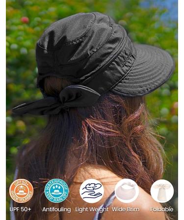 Simplicity Women's UPF 50+ UV Sun Protective Convertible Beach Visor Hat in Black - Buy Online on SooperMarket.com