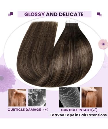 LAAVOO Real Hair Tape Extensions - Brown Ombre Skin Weft 50cm 20 Pcs Invisible Tapes Dark Brown to Light Brown Balayage 50g #2/8/2 - Buy Online on SooperMarket.com