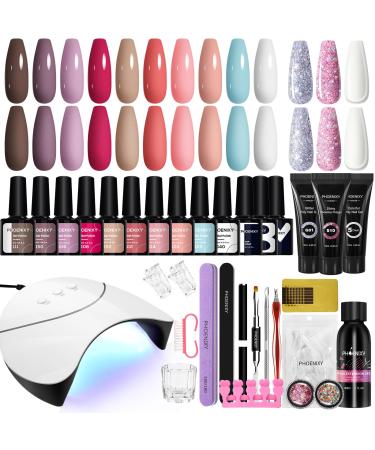 Gel Nail Polish Set with 36W U V Lamp Starter Kit Phoenixy Gel Nail Kit with Poly Nail Gel Kit Soak Off Gel Nail Polish Kit Complete for Women (13+3pcs Gift Set)