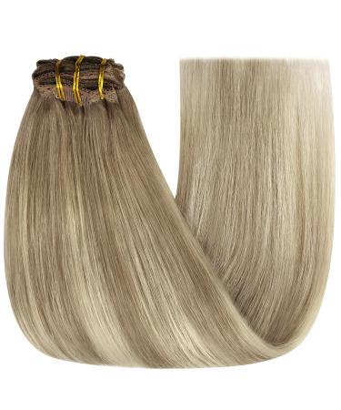 Youngsee Clip In Extensions - Real Hair Ombre 50cm Balayage Medium Brown & Platinum Blonde - 120g 7pcs - Premium Quality Hair Extensions - Buy Online on SooperMarket.com