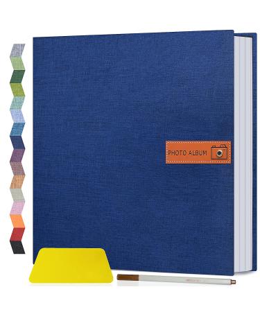 Popotop Large Photo Album Self Adhesive 4x6 5x7 8x10 Scrapbook Album DIY 60 Pages Picture Book,Gifts for Mom,Family Baby and Wedding,with Metal Pen and Plastic Board 11.5"x10.6"60pages Dark blue