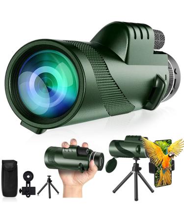 80x100 Monocular-Telescope High Powered Monocular for Adults Monocular for Smartphone Adapter Monocular Telescope Hunting Wildlife Bird Watching Travel Camping Hiking green-1