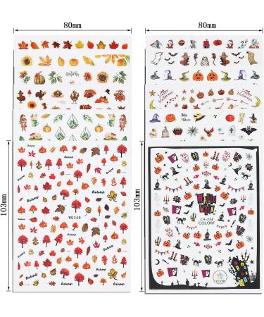 Whaline Autumn & Halloween Nail Art Stickers - 12 Sheets, Fall Leaves, Pumpkin, Bat, Ghost Patterns, Self-Adhesive Nail Decoration for Women, Girls - Perfect for Autumn Halloween Party Favors and DIY Nails - Buy Online on SooperMarket.com