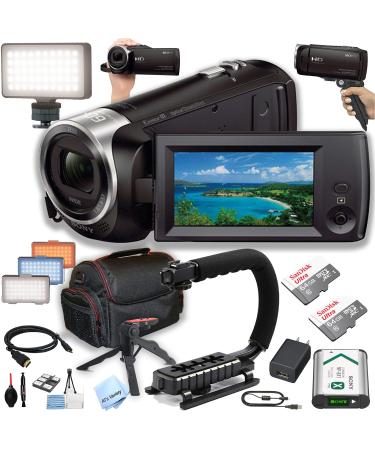 Sony HDR-CX405 HD Handycam +128GB Memory + LED Video Light + U Grip Stabilizing Handle + Steady GripPod + Case (26pc Bundle)