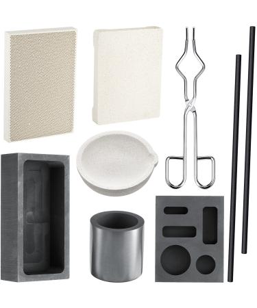 9 Pcs Graphite Torch Melting Casting Kit Graphite Crucible Set Ingot Torch Melting Kit, Include Honeycomb Soldering Board Quartz Plate 5-in-1 Graphite Casting Mould for Metal Gold Silver and Copper