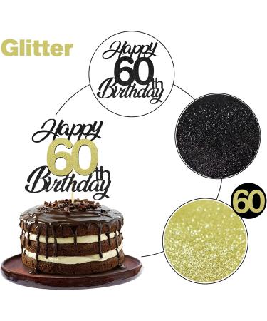 Sumerk 60th Birthday Cake Attachments - Gold & Black Decoration Accessories | Perfect for 60th Birthday Party - Buy Online on SooperMarket.com