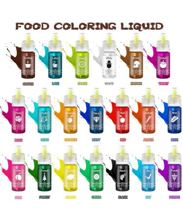 20 Colors Liquid Food Coloring | Sugar-Free Concentrated Colors for Baking Cakes Cookies & DIY Projects - Buy Online on SooperMarket.com
