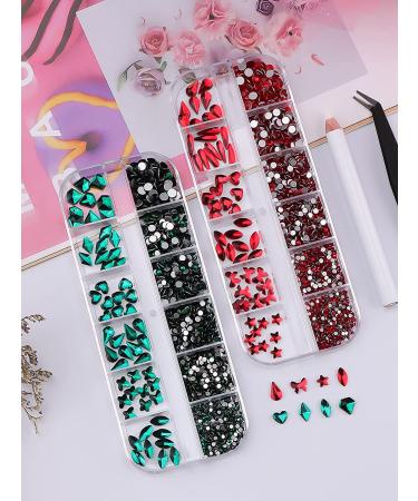 Kalolary Green Nail Rhinestones | Christmas 3D Flatback Red Crystal Charm Stones | Tweezer & Picker Set | DIY Acrylic Nail Art Decoration - Buy Online on SooperMarket.com