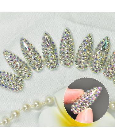 3D Rhinestone Full Cover Super Long Stiletto Fake Nails Set for Wedding Party - Luxury Manicure Nail Art Tips - Buy Online on SooperMarket.com