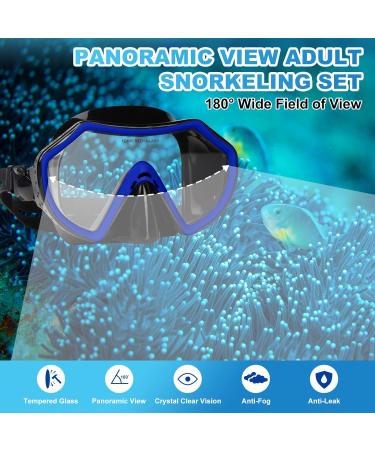 Piyazi Adult Snorkeling Gear Set | 180 Panoramic Mask | Dry Top Snorkel | Anti-Fog | Wide View | Scuba Diving Package with Travel Bag | Blue - Buy Online on SooperMarket.com