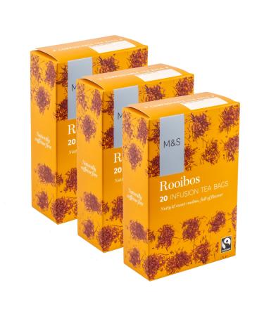 M&S Marks & Spencer Rooibos Infusion Teabags Nutty & Sweet Compostable Caffiene Free - Set of 3 x 20pk