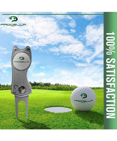 Procella Golf Divot Repair Tool with Ball Marker | Metal Switchblade Style | Multi-Tool for Men and Women - Silver - Buy Online on SooperMarket.com