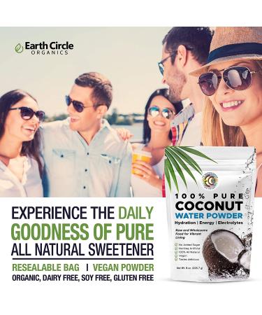 Earth Circle Organics Pure Young Dried Coconut Water Powder - 8oz | Unsweetened Electrolyte Supplement - Natural Keto Water Enhancer | Vegan & Gluten Free - Buy Online on SooperMarket.com
