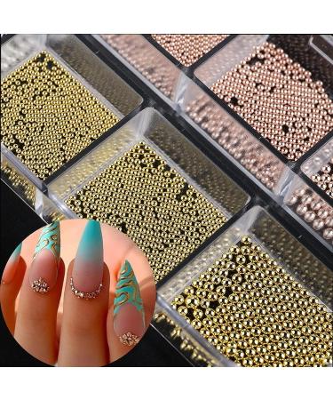 Nail Art Pearls & Charms Set - 4 Boxes Gold, Silver, White Half Round Gems, Glitter Powder, Rhinestones Accessories for Women - Acrylic Decorations Design - Buy Online on SooperMarket.com