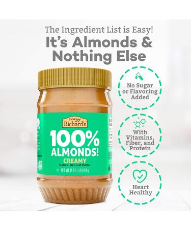 Crazy Richard's Almond Butter | No Sugar Added | Dry Roasted Almonds | Non-GMO | 1lb Jar - Buy Online on SooperMarket.com