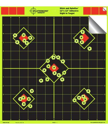 Splatterburst Targets - 12 x 12 inch Sight in Stick & Splatter Self Adhesive Shooting Targets - Shots Burst Bright Fluorescent Yellow - Great for All Firearms, Airsoft & Pellet Guns - Made in USA 10 PACK