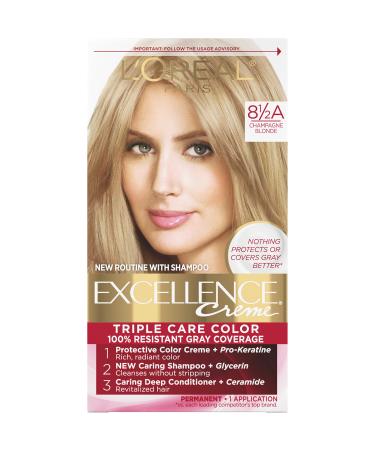 L'Oreal Paris Excellence Creme Permanent Triple Care Hair Color, 8.5A Champagne Blonde, Gray Coverage For Up to 8 Weeks, All Hair Types, Pack of 1