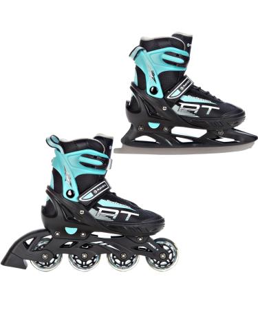 Raven adjustable 2in1 inlineskates ice skates profession-ABEC7-SAS-Shock absorbing system-triple foam-triple venture system Black/MINT 38-42 (25cm-27.5cm)