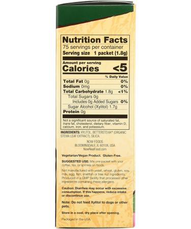 Now Foods Xylitol Plus 75 Packets - Natural Sweetener 4.76 oz (135 g) | Low-Calorie Sugar Substitute - Buy Online on SooperMarket.com
