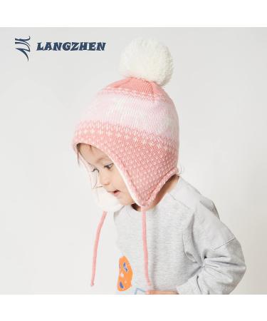 LANGZHEN Toddler Winter Hat with Earflap, Fleece Lined Beanie for Baby Boys Girls 6-12 Months - Deer-Pink - Buy Online on SooperMarket.com