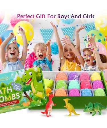 Canvalite Dinosaur Bath Bombs for Kids | 12 Colorful Organic Dino Eggs with Surprise & Water Pistol | Perfect Birthday & Christmas Gift - Buy Online on SooperMarket.com