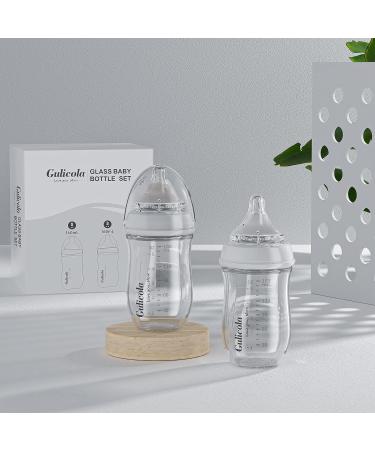 Gulicola Natural Glass Baby Bottle 5oz 2-Pack Medium Flow Anti-Colic for Breastfed Babies 3 Months+ - Grey White - Buy Online on SooperMarket.com