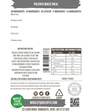 Wholefood Earth - Polenta 3 kg | GMO Free | Vegan (Pack of 2) 3.00 kg (Pack of 2) - Buy Online on SooperMarket.com