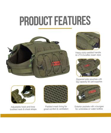 OneTigris Mammoth Dog Backpack 2.0 | Tear-Resistant Camping & Hiking Backpack for M/L Size Dogs (Ranger Green) - Buy Online on SooperMarket.com