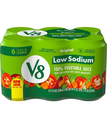 V8 Low Sodium 100% Vegetable Juice, 11.5 oz. Can (Pack of 6) Low Sodium Original 11.5 Fl Oz (Pack of 6)